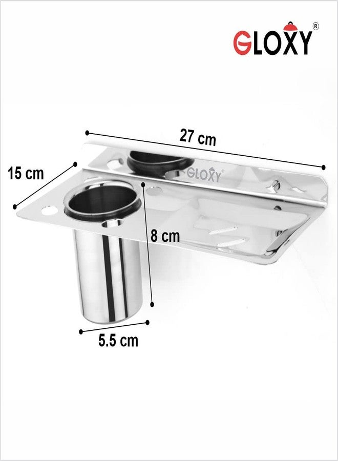 GLOXY ENTERPRISE Wall Mount Stainless Steel Toothbrush Holder with Soap Dish, Tumbler Holder with Soap Dispenser, Usable for Bathroom and Wash Basin Area, Bathroom Accessories -(Pack of 1) - Image 5